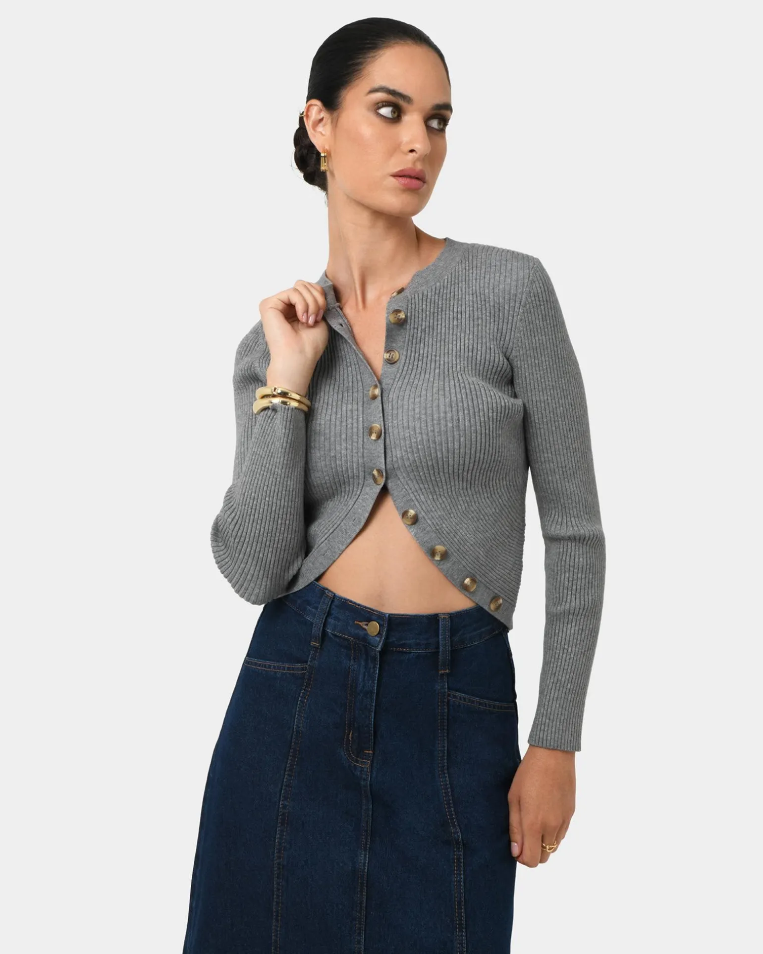 Abaya Button Crop Knit