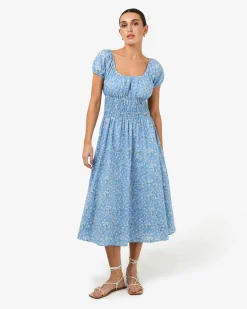 Alisa Shirred Midi Dress
