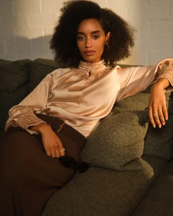Anna Pleated Satin Blouse