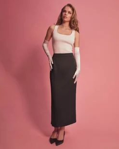 Bel Tailored Satin Midi Skirt