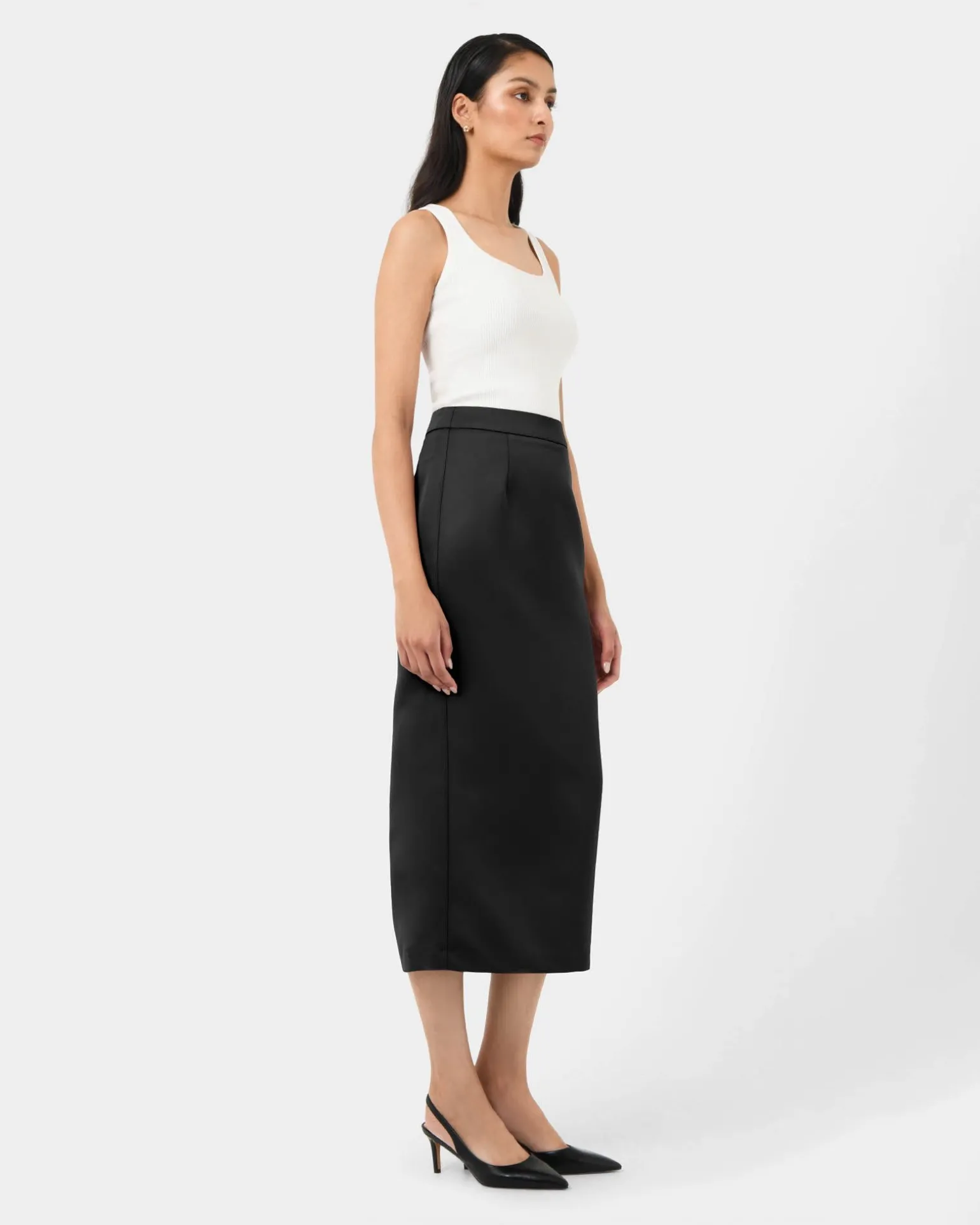 Bel Tailored Satin Midi Skirt