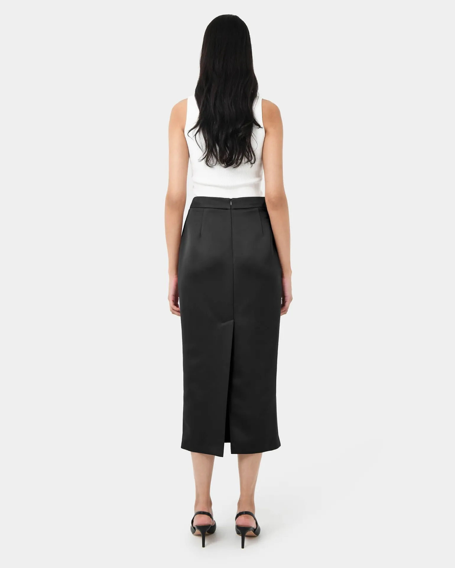 Bel Tailored Satin Midi Skirt