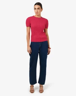 Berry Puff Sleeve Cable Knit