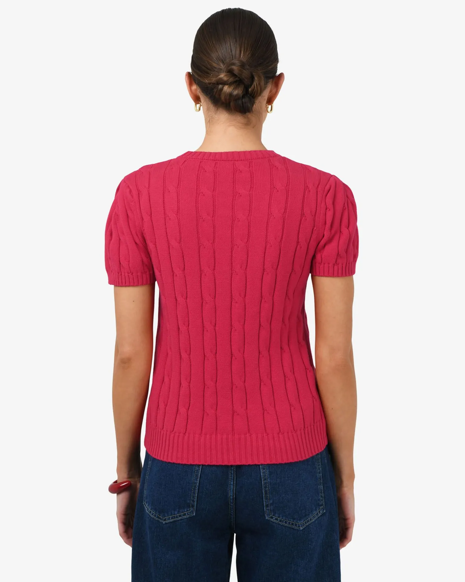 Berry Puff Sleeve Cable Knit
