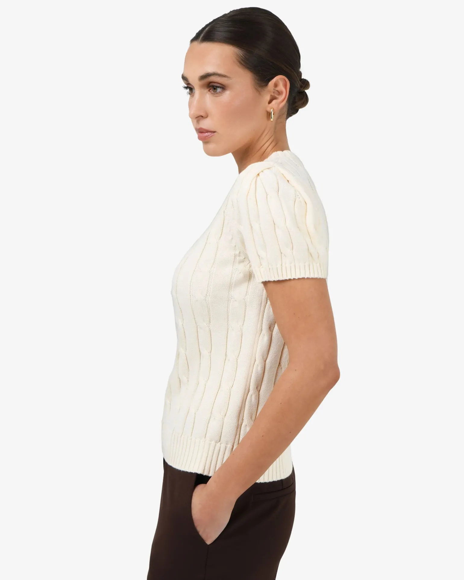 Berry Puff Sleeve Cable Knit
