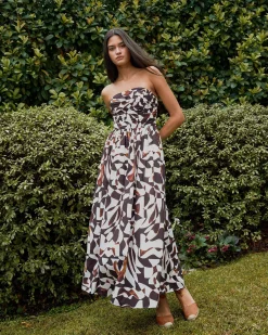 Hazel Printed Strapless Dress