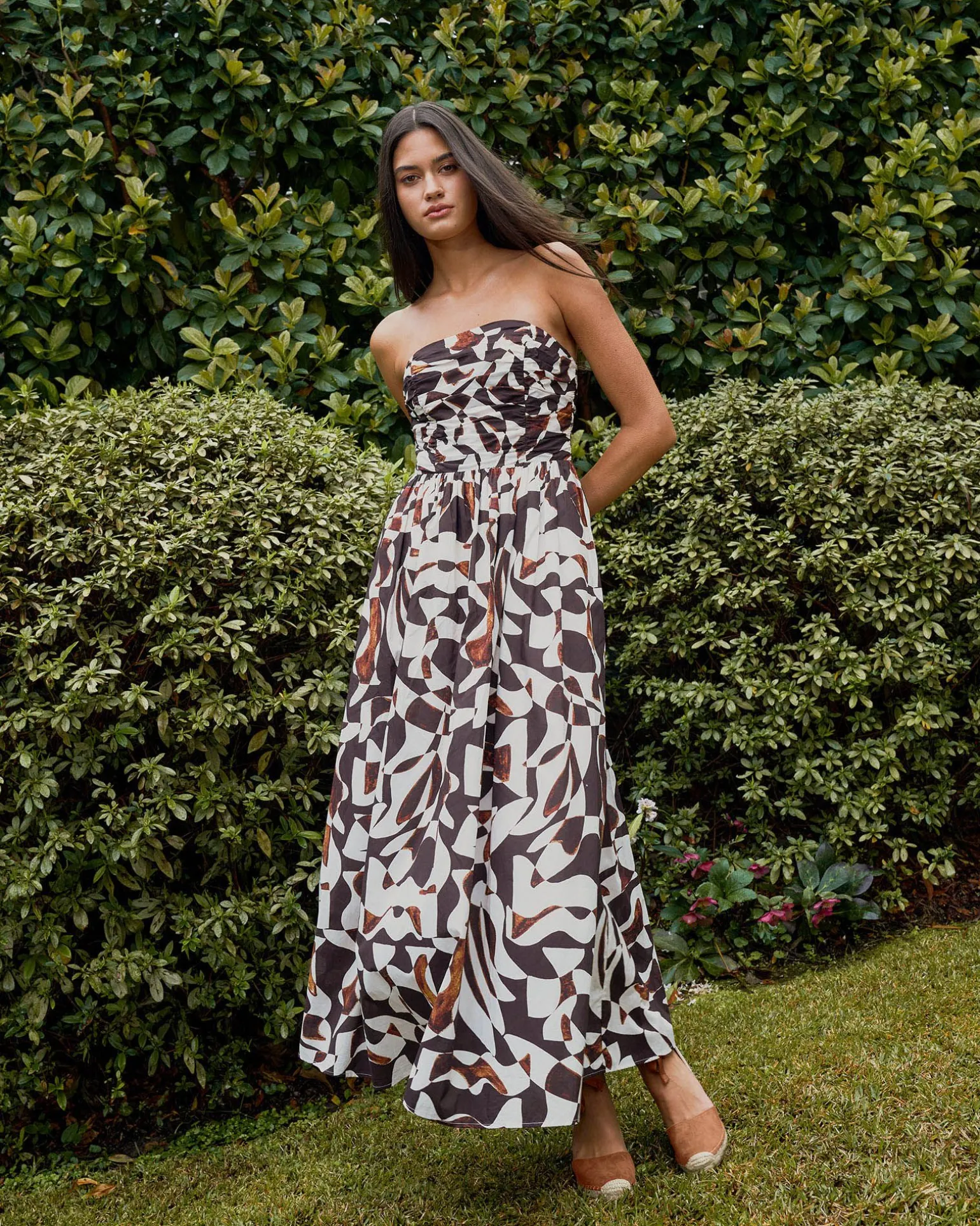 Hazel Printed Strapless Dress