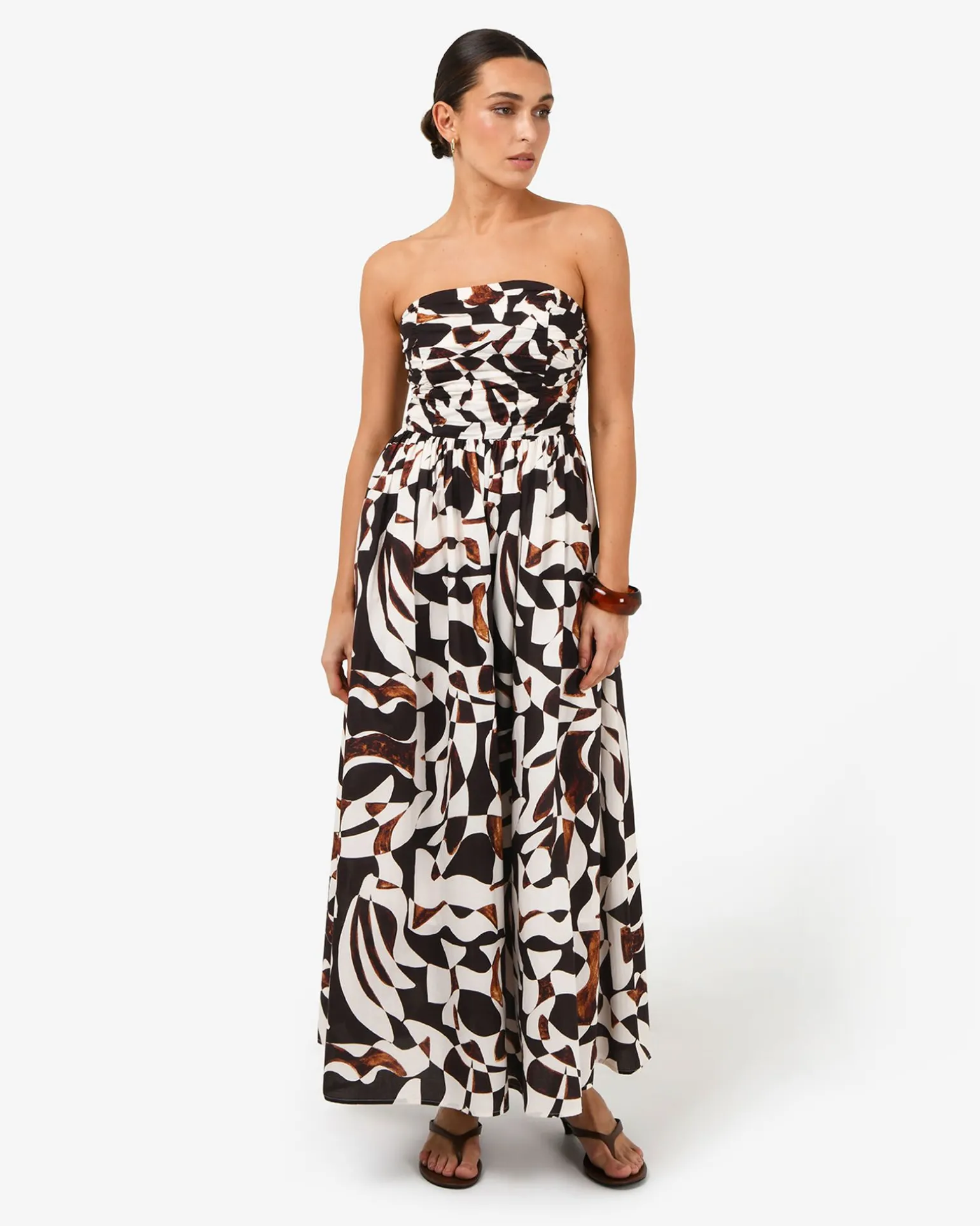 Hazel Printed Strapless Dress