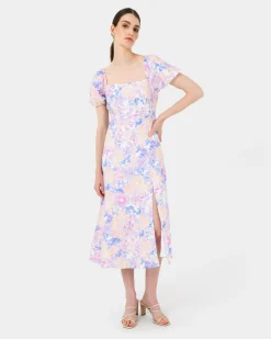 Hazy Linen Puff Sleeve Dress
