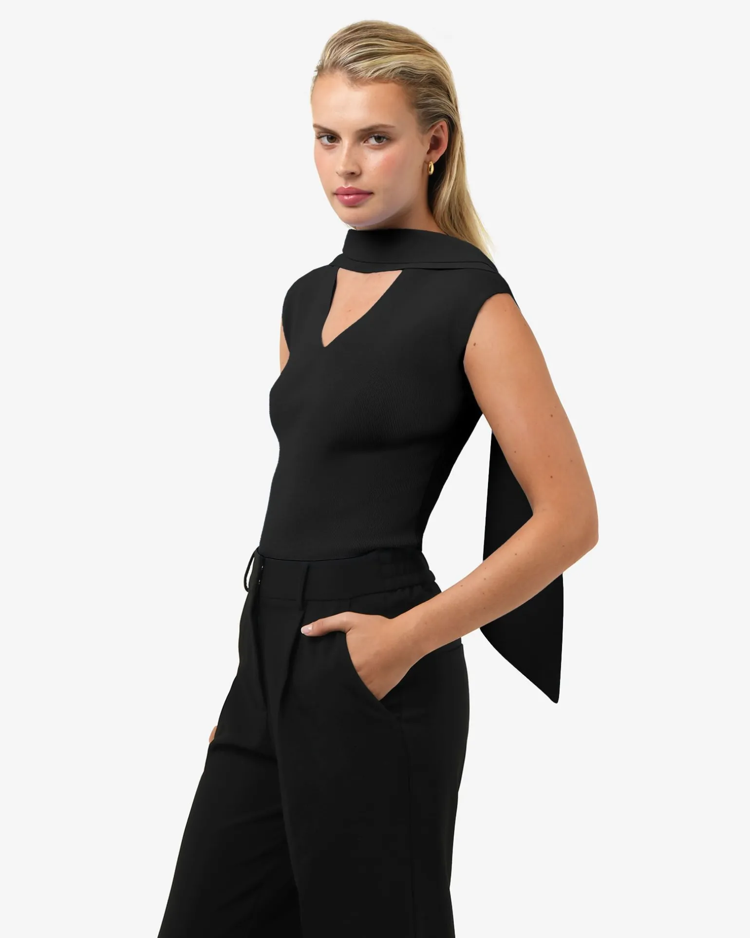 Isadora V-neck Scarf Knit Top