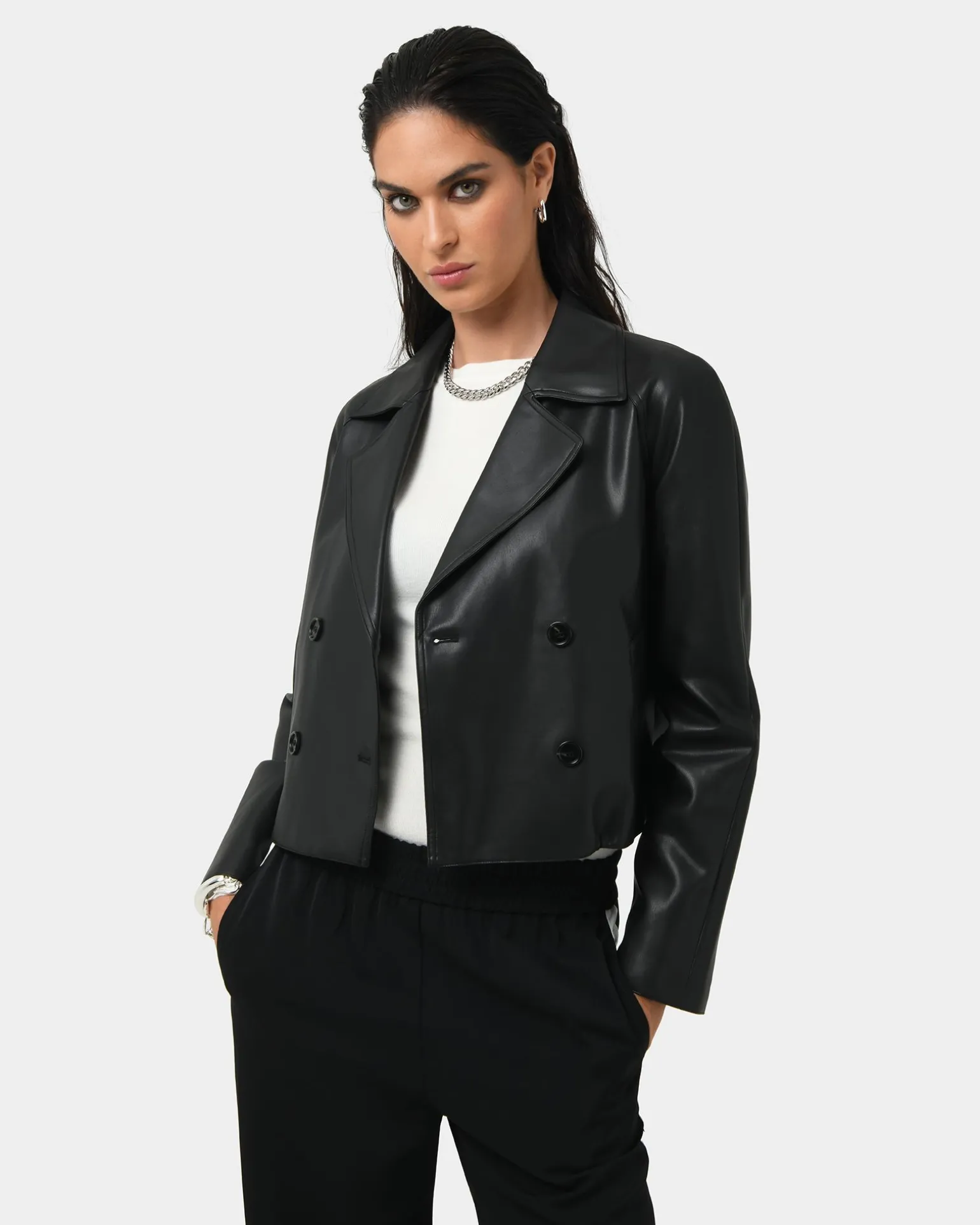 Kim Cropped Pu Leather Jacket