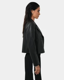 Kim Cropped Pu Leather Jacket