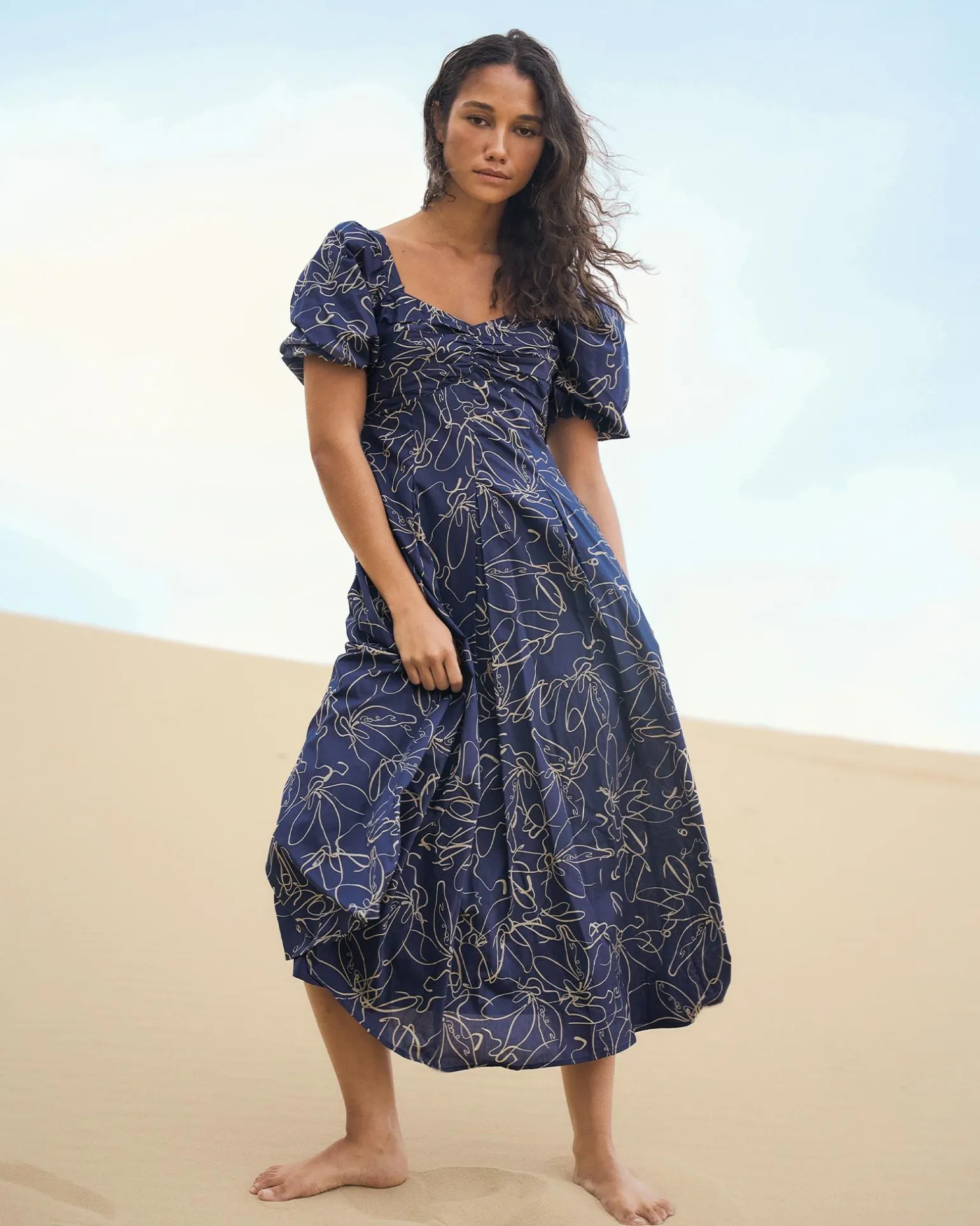 Leen Puff Sleeve Midi Dress