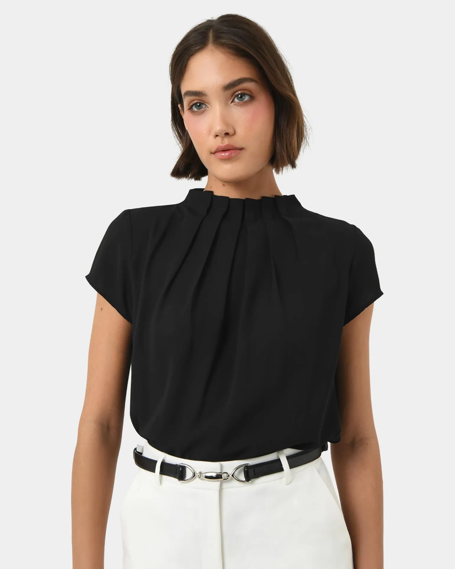 Olivia Pleated High Neck Top