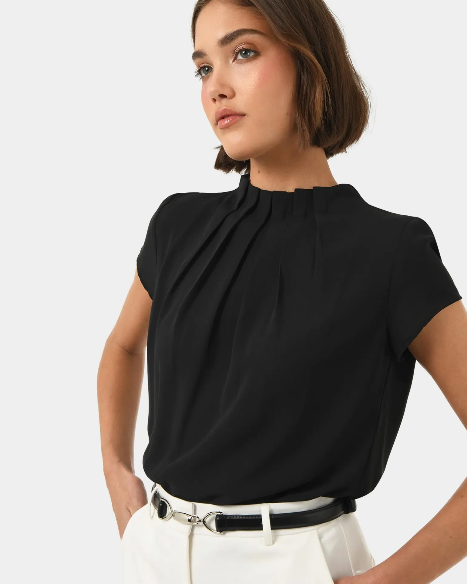 Olivia Pleated High Neck Top