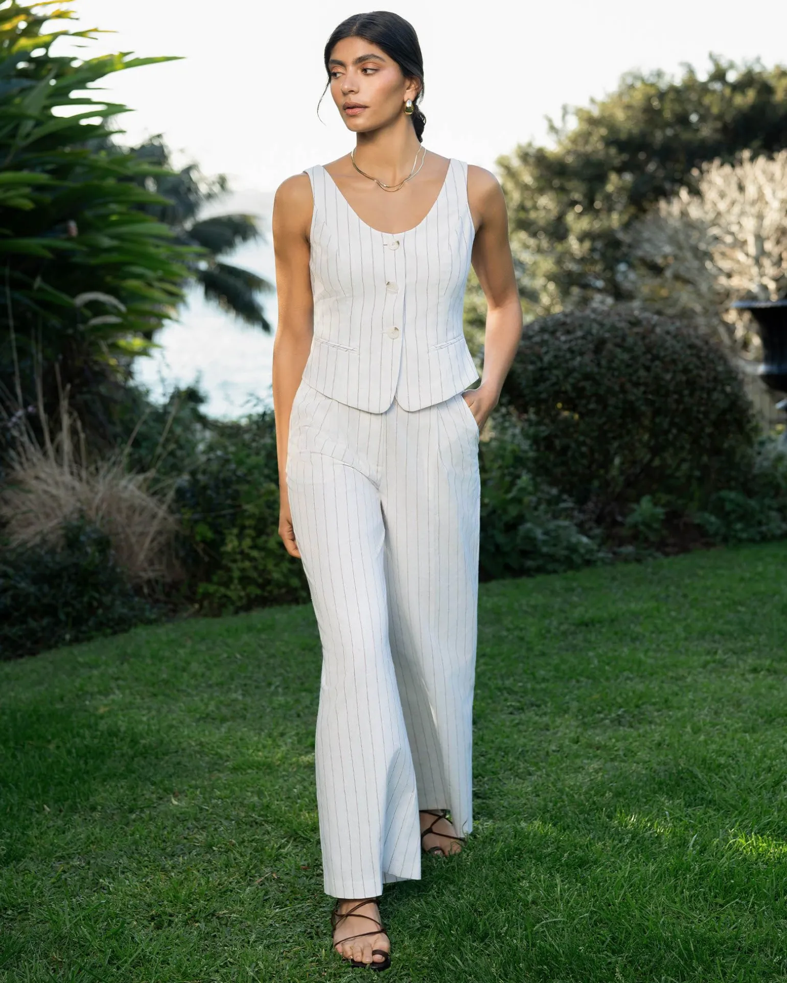 Ria Stripe Cotton Blend Pants