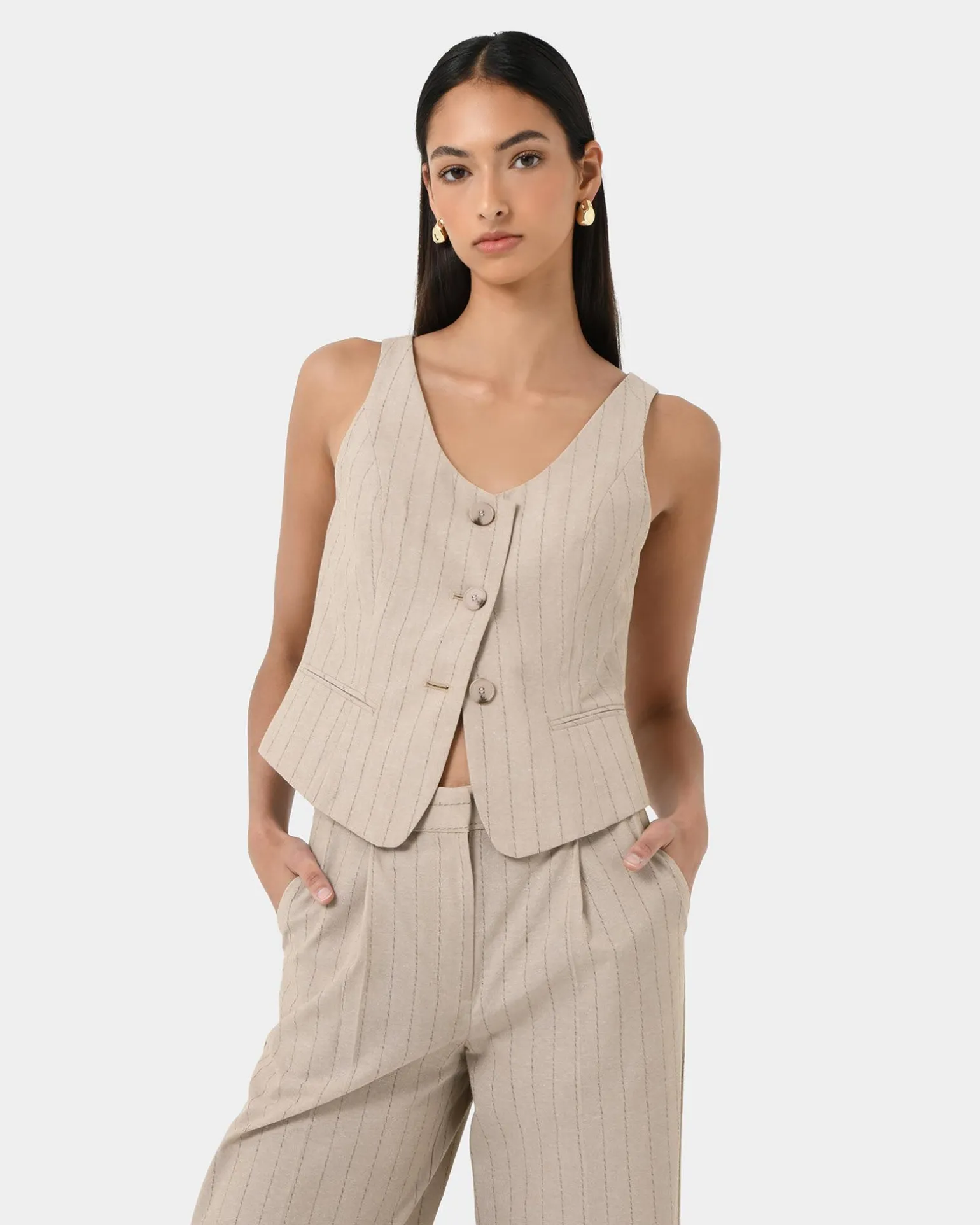Ria Stripe Cotton Blend Vest