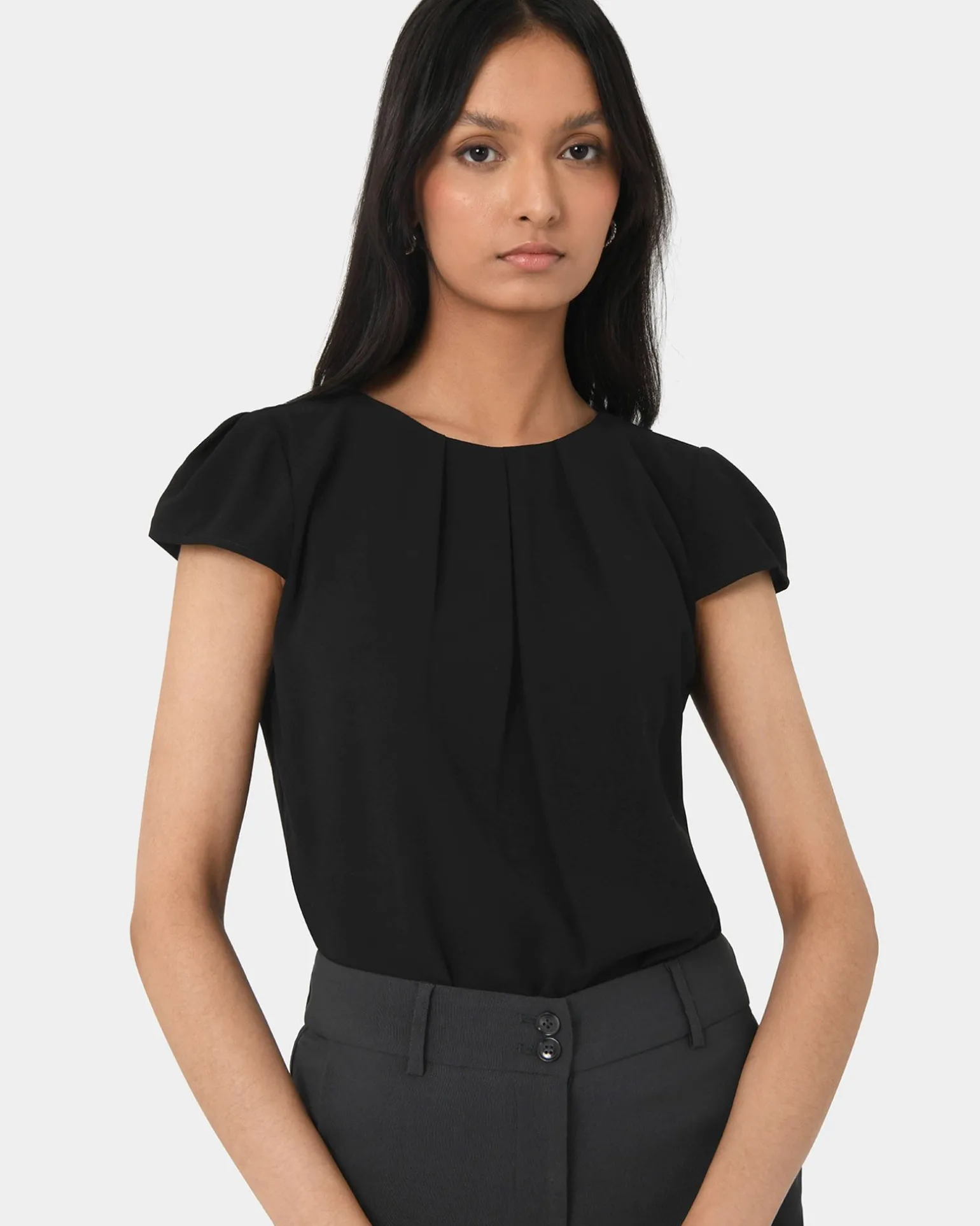 Tamera Pleated Round Neck Top