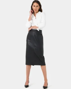 Vera Faux Leather Midi Skirt