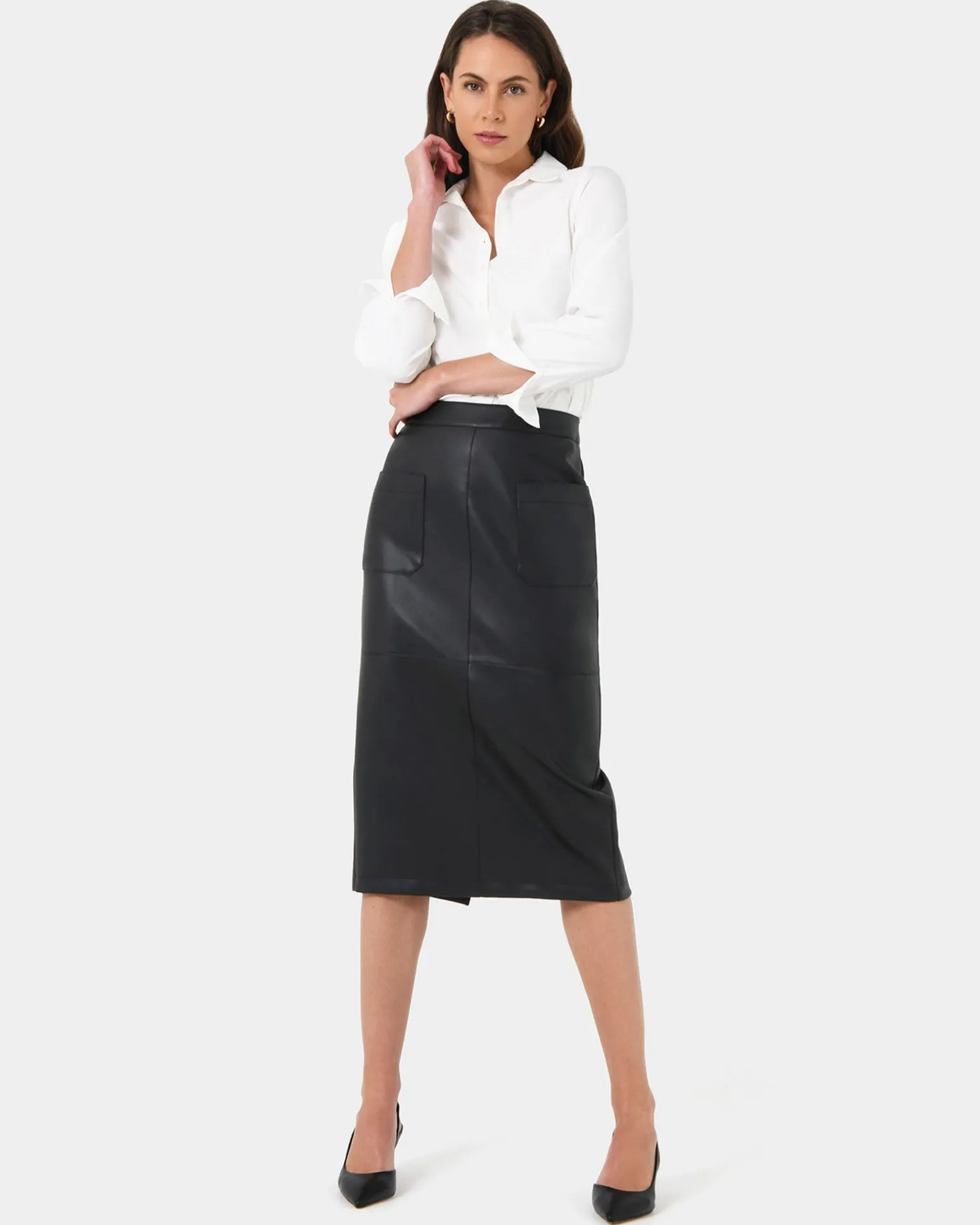 Vera Faux Leather Midi Skirt